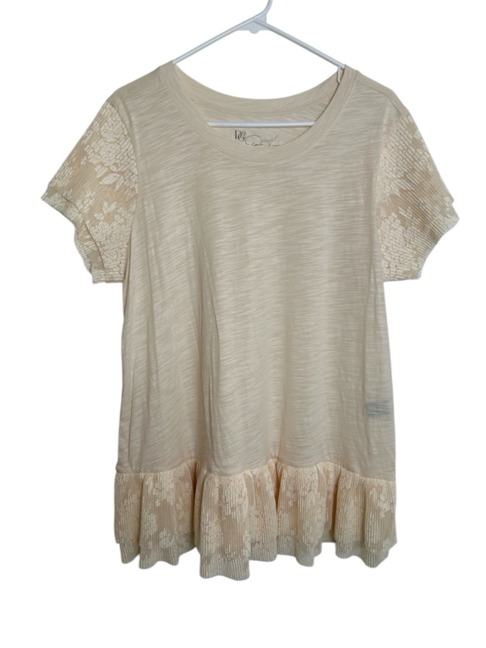 NWT Feminine Diane Gilman DG2 Size Large Scoop Neck Cotton Stretch Lace Blouse